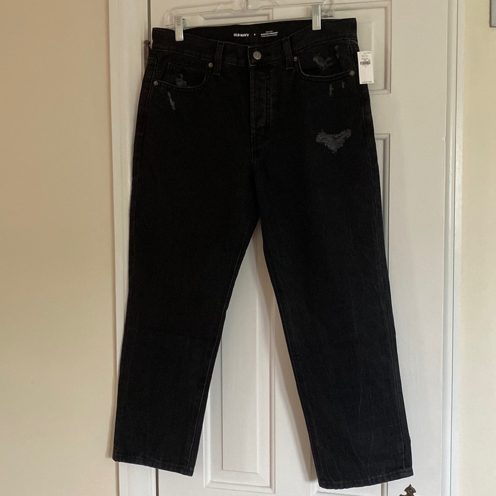 Old Navy black high-rise slouchy straight black jeans size 8